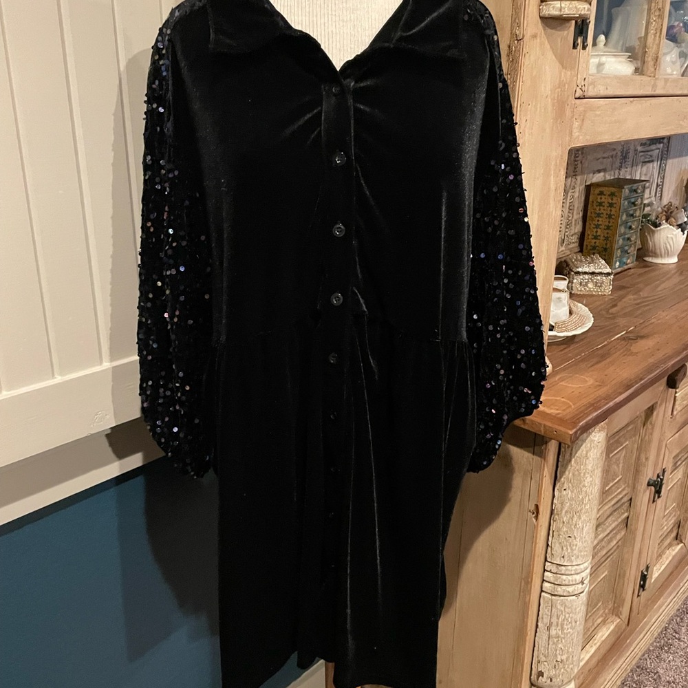 Black Velvet Button-Up Tunic